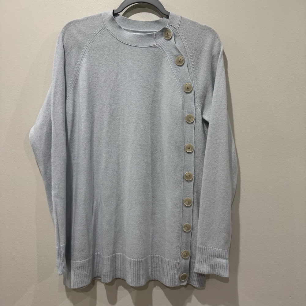 NAADAM Wool Cashmere Side Button Crewneck Tunic Sweater Sz S Baby Blue